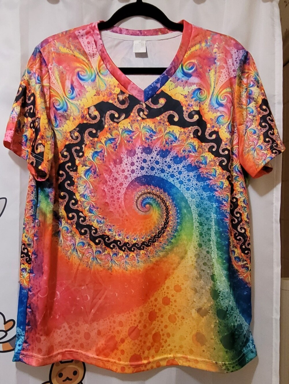 Women's Rainbow Spiral V-Neck Short Sleeve Tee